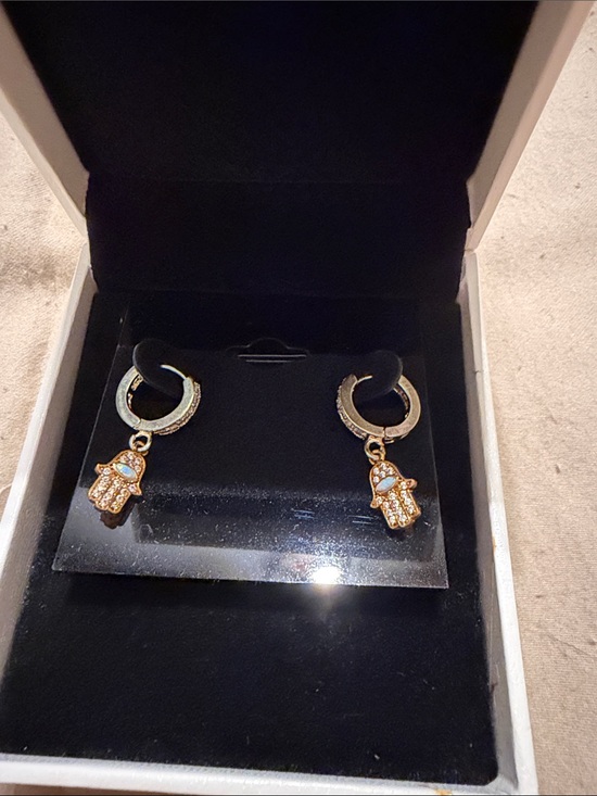 Darling jewlery studio Jewelry - Gold Hamsa Charm Hoop Earrings with Crystal Accent - Women's Jewelry
